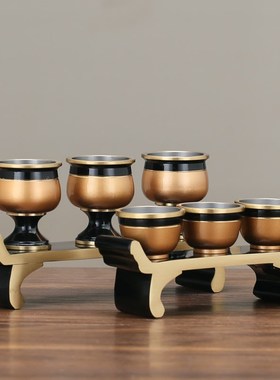 铜供杯纯黄铜黑金家n用供奉贡台中式高脚酒杯茶杯土地三杯五杯连