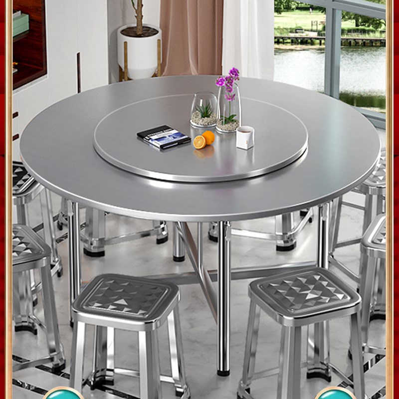 不锈钢圆桌转盘餐桌304可折叠饭桌不绣钢大圆桌Y家用户外圆台