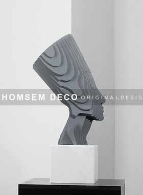 简约轻奢创意软装饰品叠片剪影抽象F人物摆件样板房间展厅雕塑