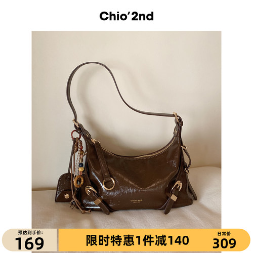 Chio’2nd托特包包女2025新款秋冬油蜡皮复古上班通勤单肩斜挎包