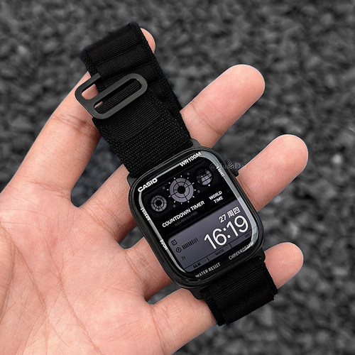 适用iwatch黑扣高山回环尼龙表带