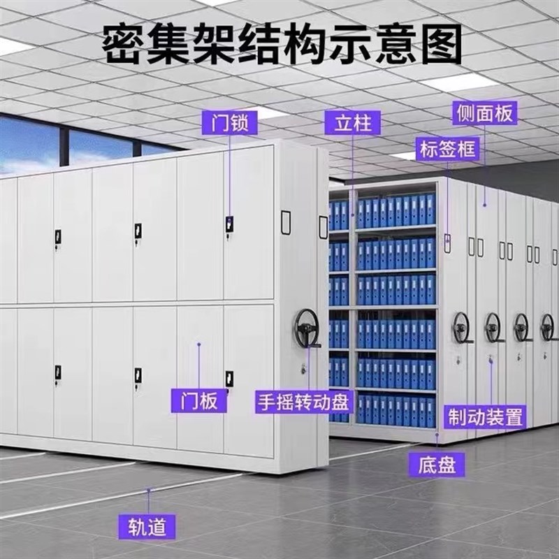 密集架档案室移动密集柜手摇式档案资料柜移动柜电动智能密集柜
