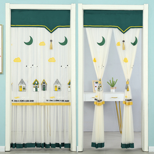 门帘隔断帘免打孔防蚊纱帘四季魔C术贴厨房半帘高级感卧室家用门