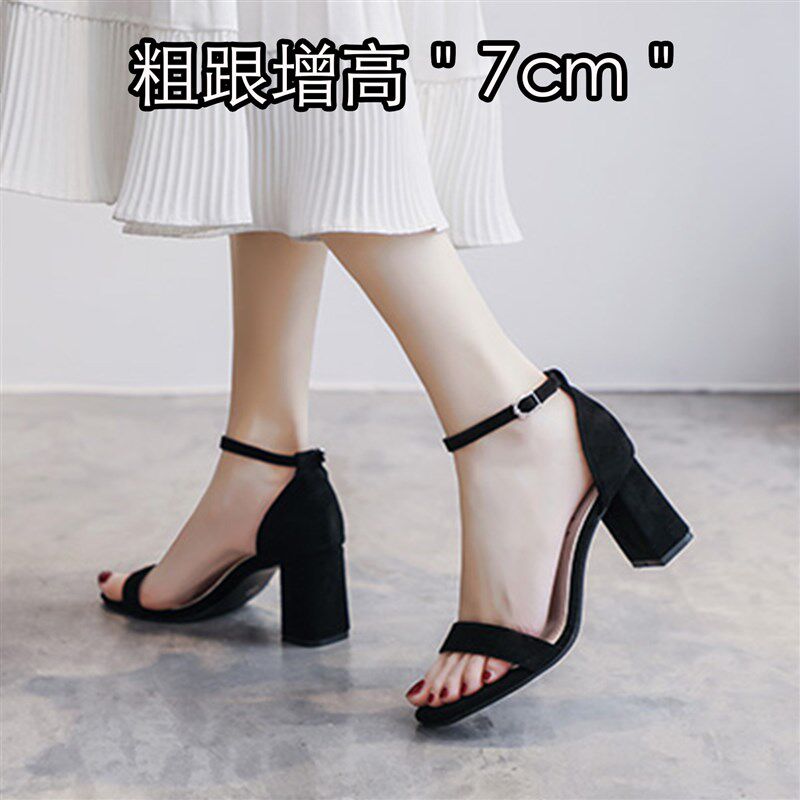 羊京绒!一d字带凉鞋女夏季新款高跟鞋粗跟露趾百搭仙女风气质通勤