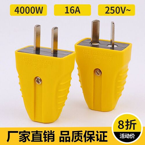 【4000W】10/16A二脚插头电源D接线插头摔不烂阻燃防摔纯铜三插头