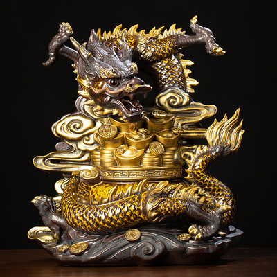 问瓷阁王顺龙摆件盘龙青龙招财聚宝盆生J肖龙办公桌玄关客厅酒柜