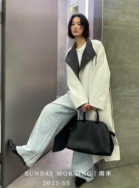 十三行日落2025春季新款高品质棉质中F长款风衣女设计感撞色F6074