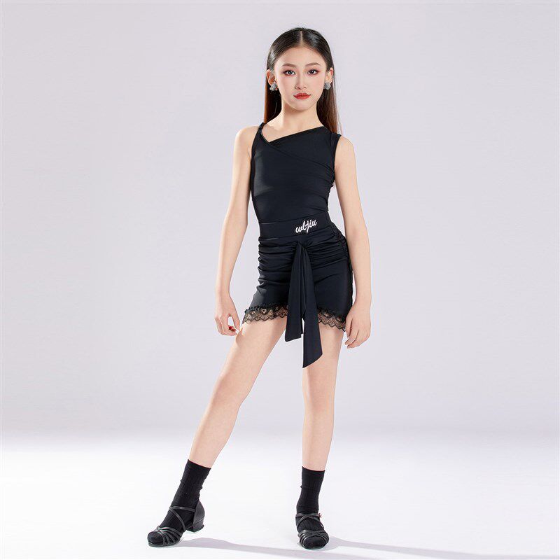 2026新款拉丁舞l服女儿童日常练功服斜肩拉丁舞裙高级感夏季蕾丝