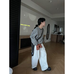 小众表妹慵懒感松紧腰工装裤女港风高街宽松阔腿裤降落伞裤