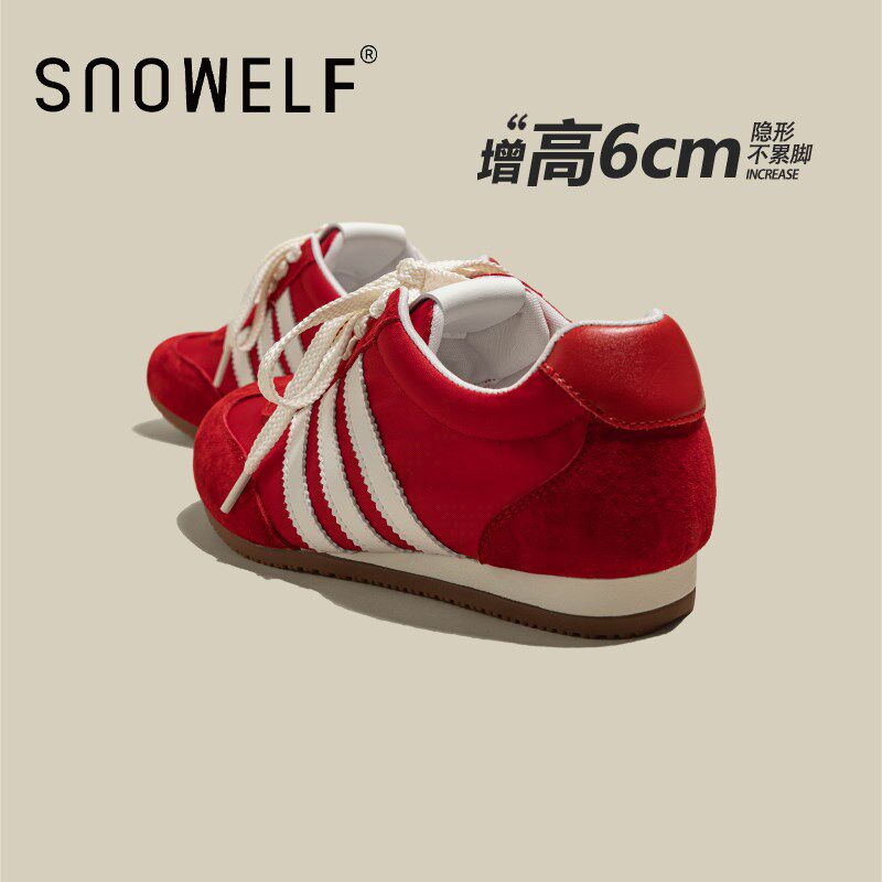 红色厚底德训鞋女款2025新款爆款休闲板鞋百搭运动鞋子内增高女鞋