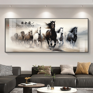 八骏图客厅装饰画马到成功高档大气生意人挂画骏T马图办公室横版