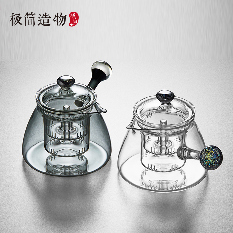 侧把加厚星空耐高温玻璃过滤壶茶水分离电陶炉蒸煮两用泡茶壶家用