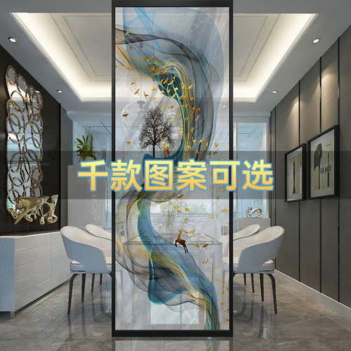 酒店不锈钢夹丝玻k璃屏风隔断客厅玄关简约移门拉门艺术玻璃定制