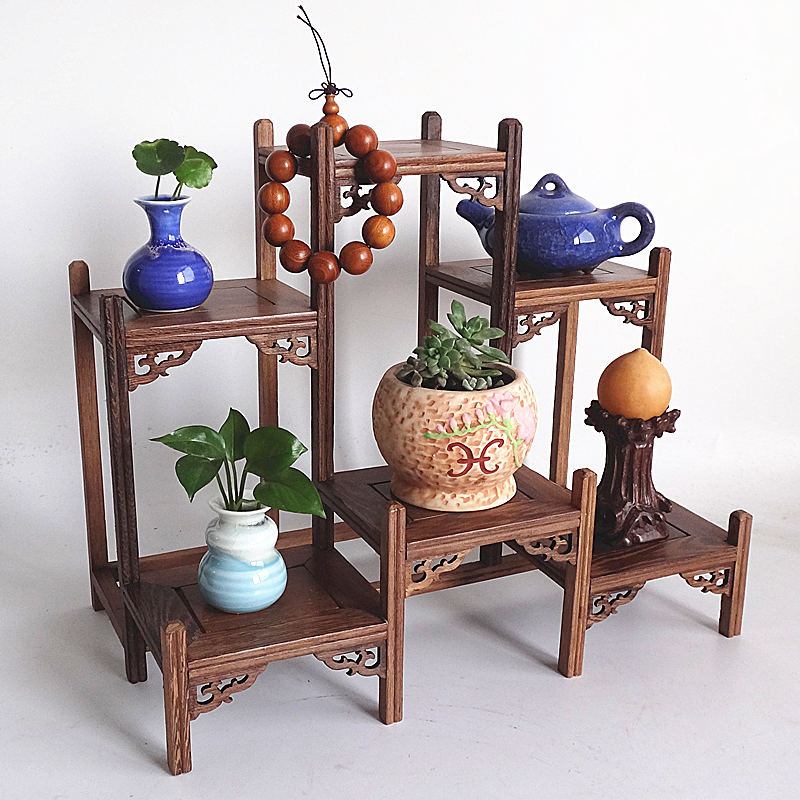 小博古架实木多宝阁奇石底座紫砂茶壶架鸡翅木托T多肉盆栽展示摆