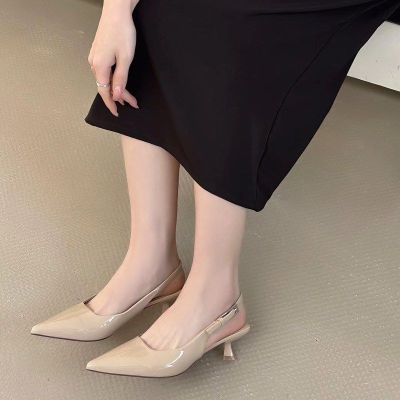 时尚气质尖头高跟鞋女夏细跟2025年新款百搭包头软皮后空中跟凉鞋,女鞋,时装凉鞋,淘宝优惠券,粉丝福利购,淘宝优惠卷