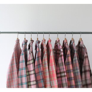 薄款 潮流韩版 磨毛粉色系宽松长袖 男女bf风情侣款 格子衬衫 2020秋季