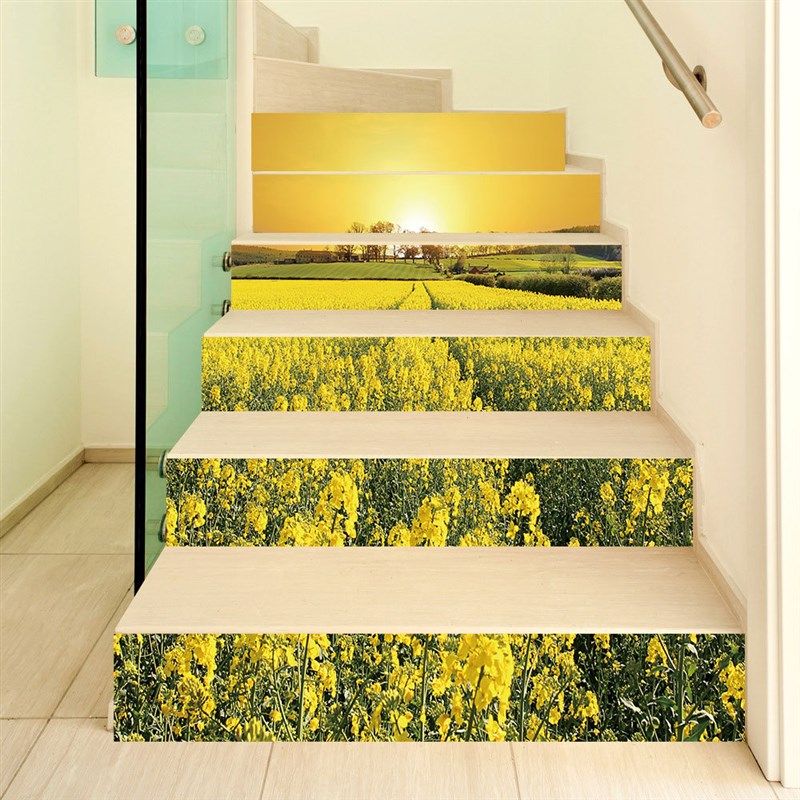 6步台阶楼梯地板贴纸金色菜油花防滑瓷砖遮丑美化装饰防水墙贴画,家居饰品,软装墙贴,淘宝优惠券,粉丝福利购,淘宝优惠卷