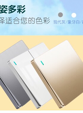 国际电工开关插座灰色面板墙壁电源家用双控86型暗装一开带五孔插