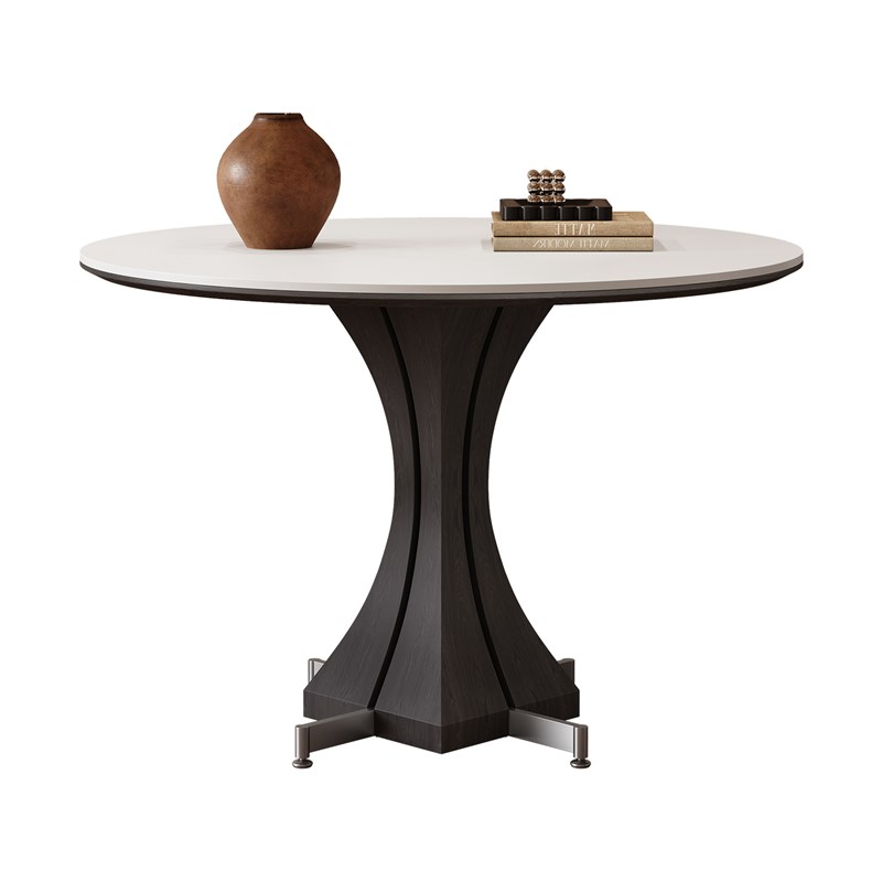 圆形实木餐桌家用小户型轻奢现代简约高级感法式覆古白色岩板餐桌