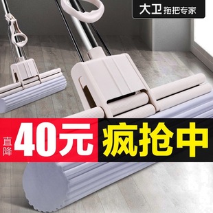 挤水大号胶棉拖把家用吸水懒人免手洗木地板地拖布 大卫海绵滚轮式