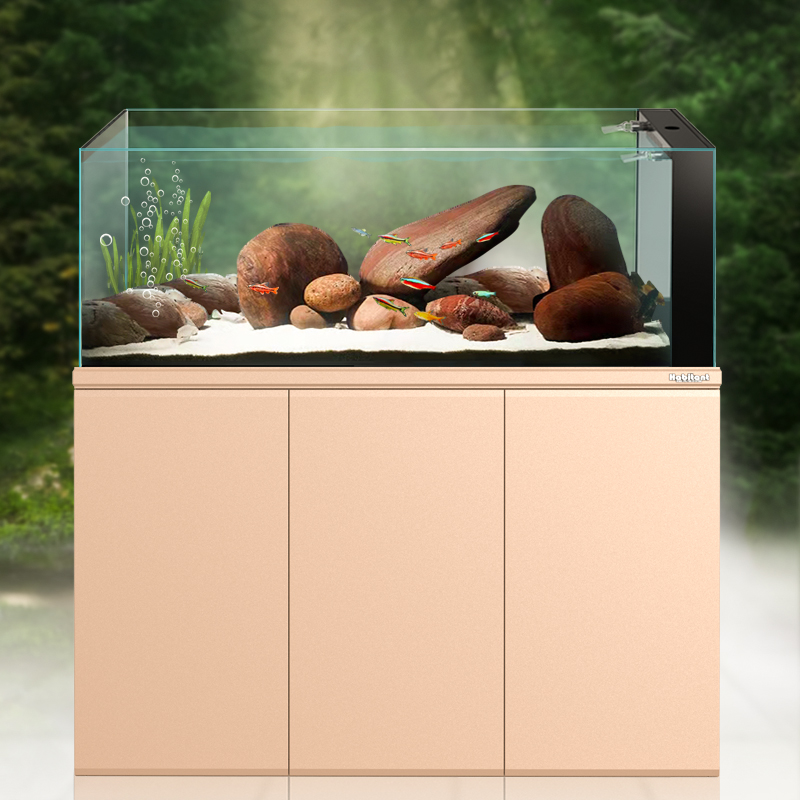 老渔匠原生溪流缸鱼缸不锈钢底滤家用大型造景生态水族箱超白缸