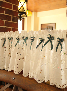 鸢尾乡旅大缕空绣花蝴蝶结半帘窗帘门帘美式乡村穿杆免打孔咖啡帘