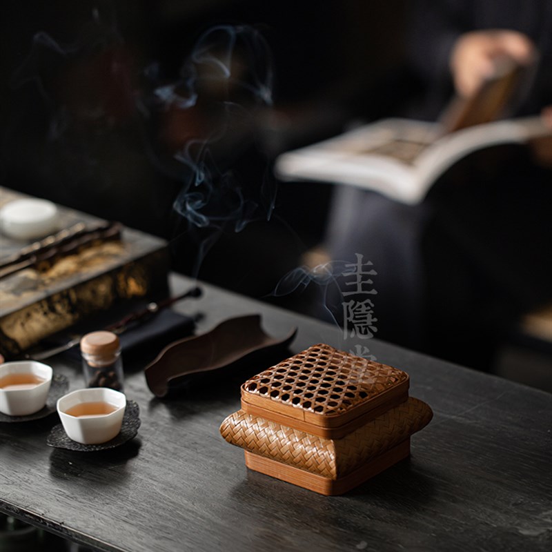 桂音堂漆器手工竹制香炉中国禅宗家居沉香檀香盘香炉茶道装饰品