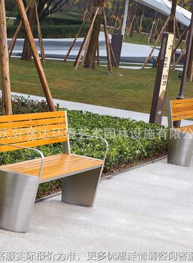 HK181017户外场不木锈钢休长条椅商业街广闲座椅小区售楼部山樟靠