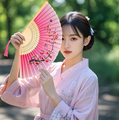 折扇中国风扇子女式古风夏天随身携带竹扇汉服旗袍6寸折叠扇丝绸