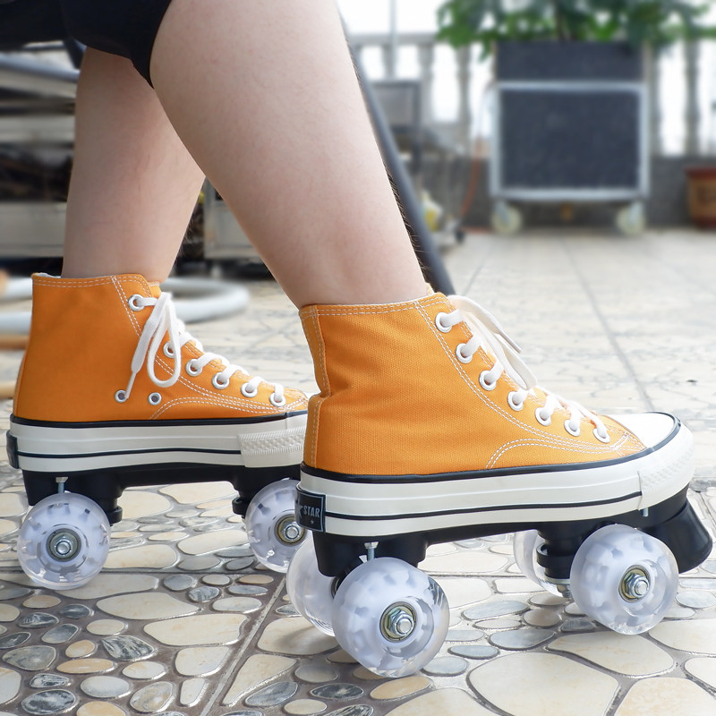 溜冰鞋成人帆布双排轮滑鞋成年旱冰鞋四轮闪光双排滑冰鞋男女