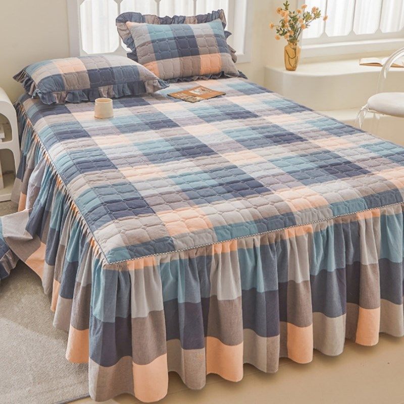 全棉水洗棉夹棉床裙单件2024新款加厚60支纯棉防滑床套罩三四件套,床上用品,床裙,淘宝优惠券,粉丝福利购,淘宝优惠卷