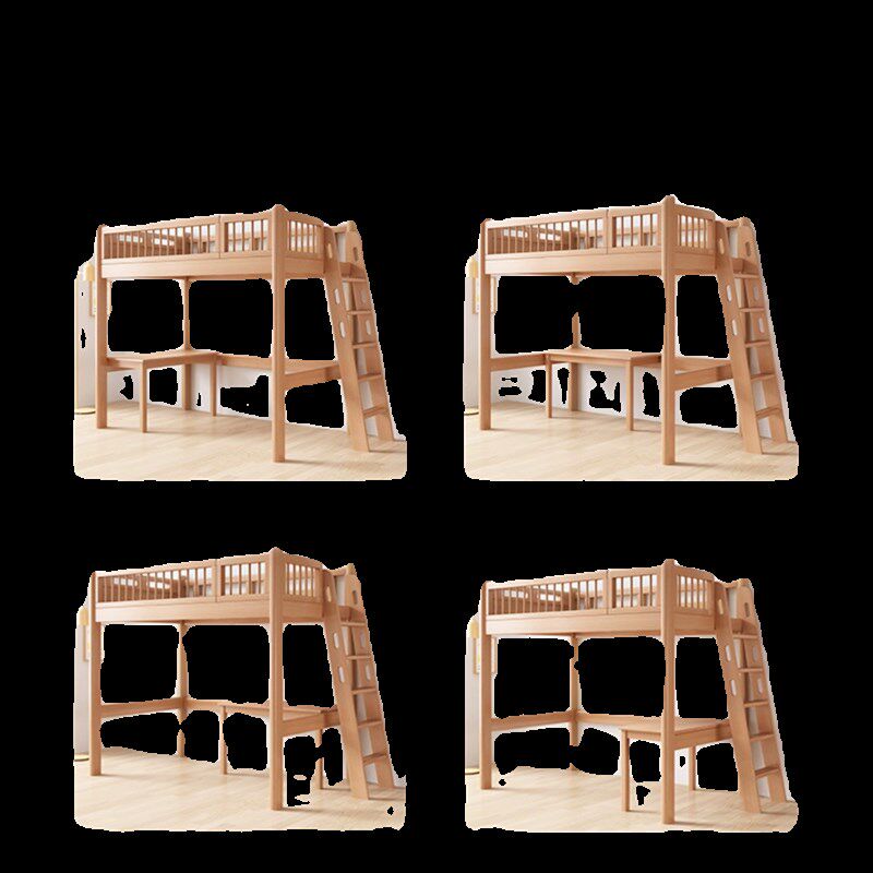 高架床榉木全实木上下铺双层床单上层儿童床书桌一体组合上下床