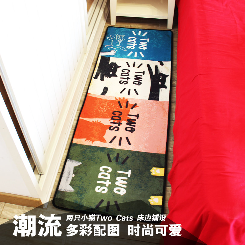 两只猫咪厨房地垫长条房间床边地毯飘窗地垫吸水防滑韩式卡通脚垫