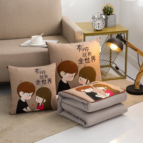 抱枕被子两用情侣多功能办公室午睡折叠被子沙发靠枕车载靠背卡通