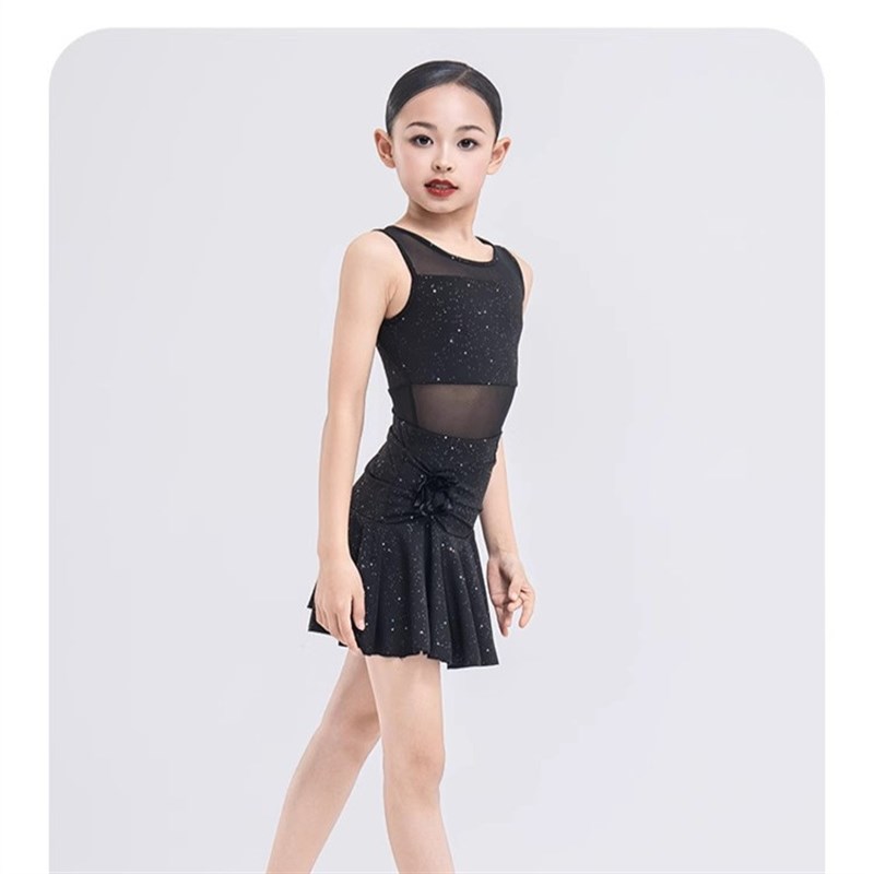 儿童新款拉丁舞练功服女夏季表演出舞蹈裙高级感练习套装2025