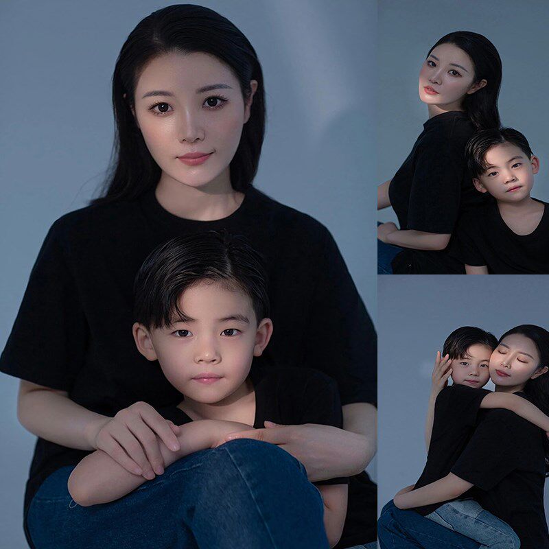 影楼新款亲子主题拍摄服装母子T恤拍照家庭装时尚洋气牛仔全家福