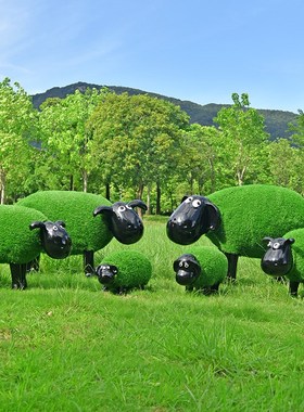 户外公园林景观仿真动物雕塑卡通植草羊玻璃钢摆件草皮羊装饰小品