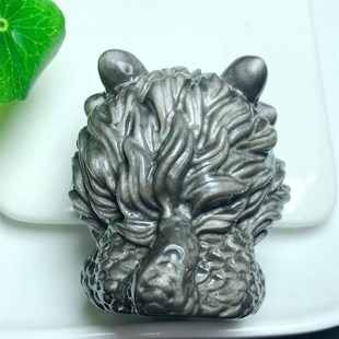 天然银曜石雕刻暴富龙把玩件家居茶几电脑桌汽车前台水晶礼物摆件