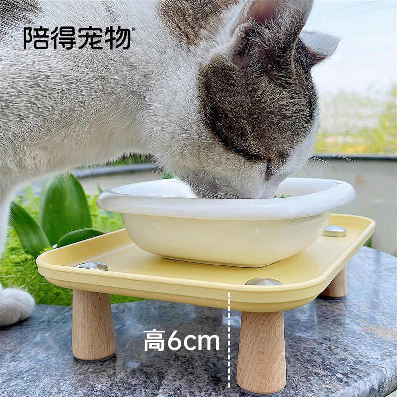 宠物餐盘抗菌陶瓷碗套装加高防漏食护颈猫碗狗碗大开口加高碗架