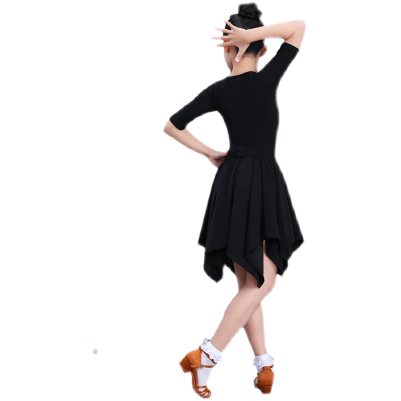 新款网红不规则拉丁舞服装女儿童练功服少儿表演比赛规定服装
