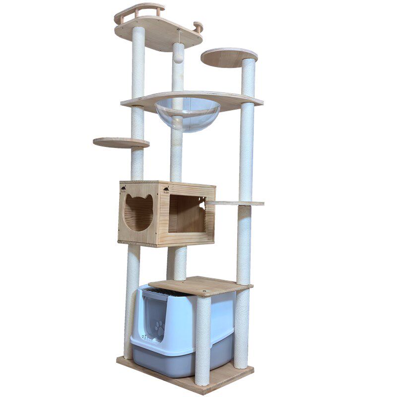 全实木松木猫爬架大型可放猫砂盆不占地跳台一体别墅多层实心木柱