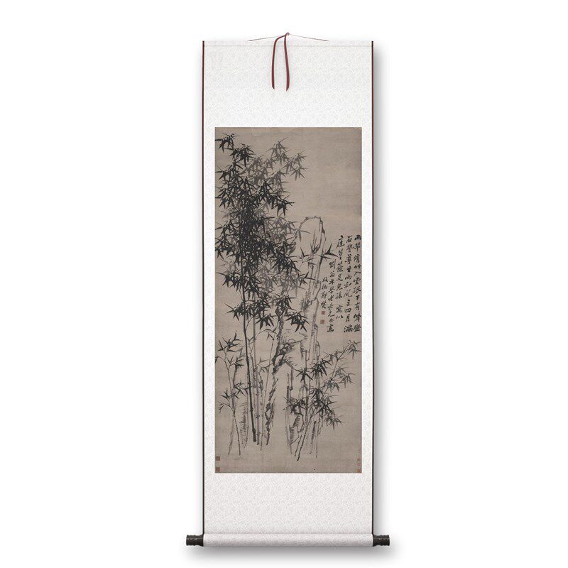清郑板桥《竹石图》客厅书房茶室装饰画挂画玄关水墨高清卷轴字画