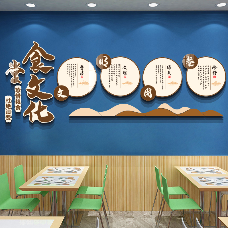 食堂文化墙面贴纸员工餐厅背景挂画珍惜节约粮食宣传标语装饰布置