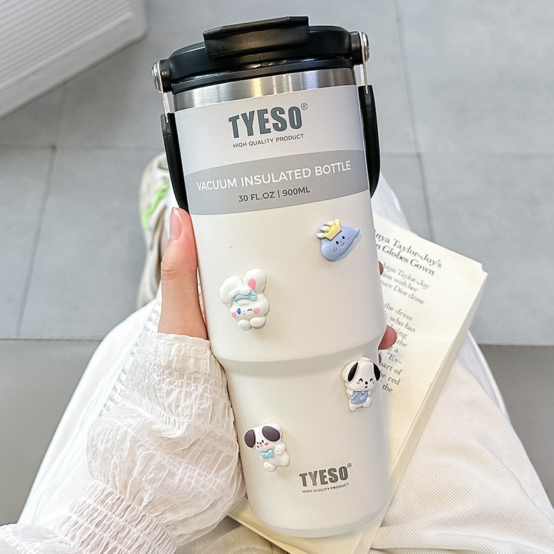 不锈钢咖啡杯保温杯大容量吸管杯女生高颜值水杯保冷冰霸杯子男士