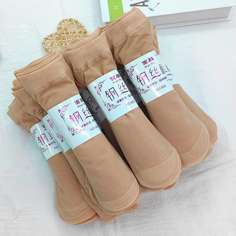 钢丝女士丝袜短款水晶丝超薄防勾丝袜女夏季圣诞袜子耐磨肉色短袜