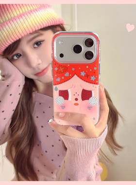 【卡通可爱】彩钻橙色大脸哭娃适用于苹果17新款手机壳iphone17promax鎏金圆边17气囊17pro防摔16prom保护套