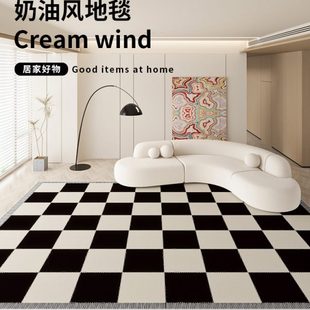 积地垫风黑色地垫卧室大耐脏格子地毯客厅地垫可擦极简免洗面满铺