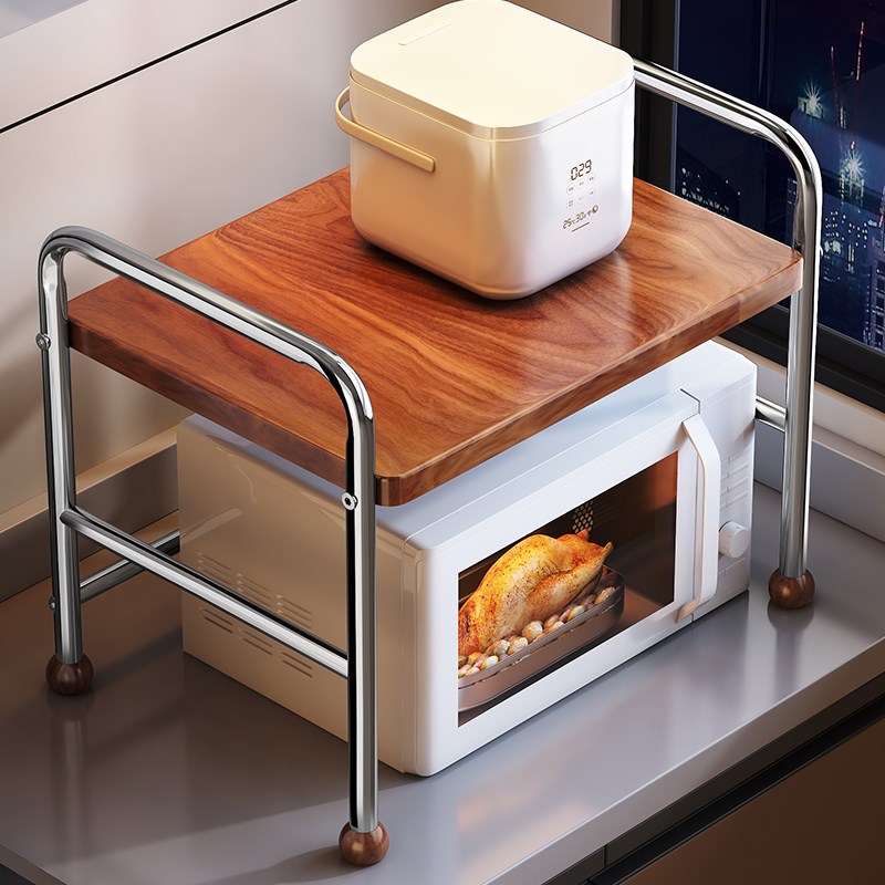 中古风厨房微波炉置物架台面烤箱支架多H功能抽拉式电饭锅收纳层