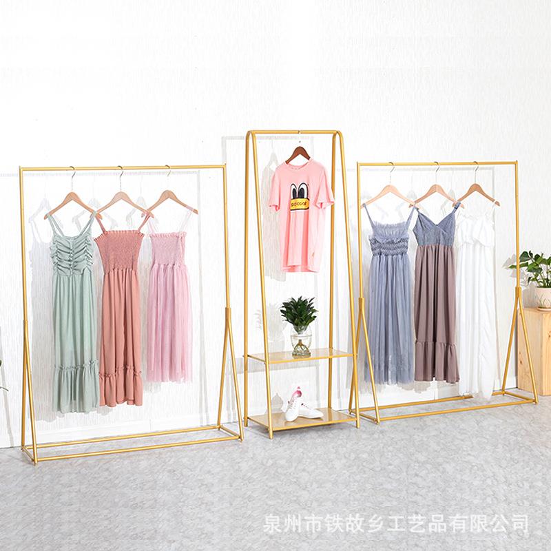 北欧金色落地服装架 商展场服商子装店正侧挂示正侧挂展架铁艺场