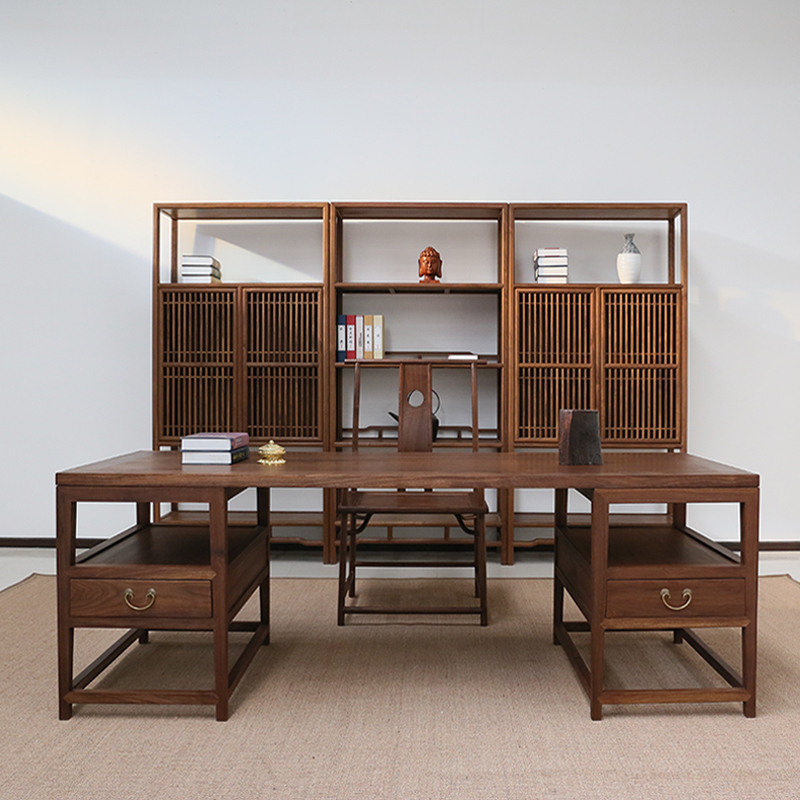 老板桌新中式办公桌家用书桌老榆木办公桌胡桃木办公桌书房写字桌